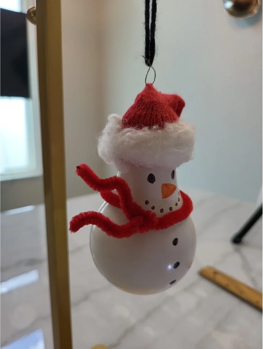 Vtg Glass Hand Painted Christmas Ornament Glass 4.5” OOAK Snowman